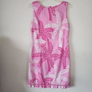Lilly Pulitzer Pink Shift Dress palm Trees vintage white label size 12